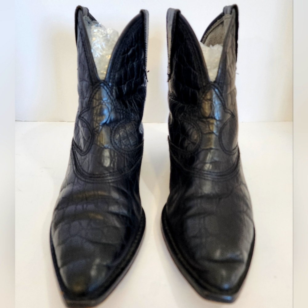 Vero Cuoio Women's Black Crocodile Embossed Cowboy Rodeo Western Boots, sz 7.5 - Picture 2 of 13
